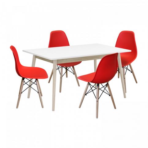 Idea Jídelní stůl NATURE + 4 židle UNO červené - ATAN Nábytek