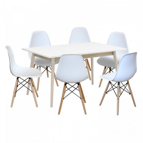 Idea Jídelní stůl NATURE + 6 židlí UNO bílé - ATAN Nábytek