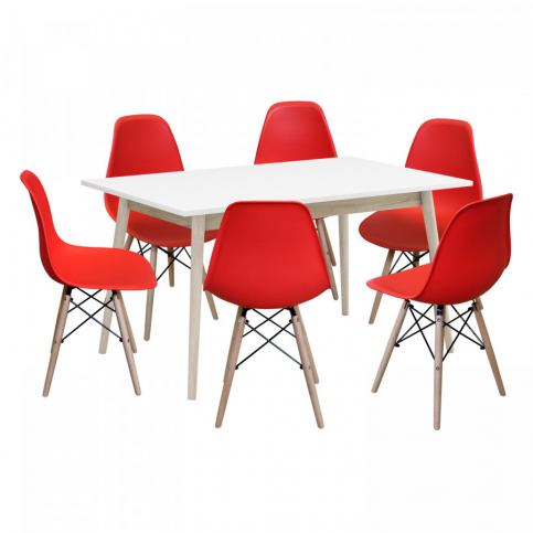 Idea Jídelní stůl NATURE + 6 židlí UNO červené - ATAN Nábytek