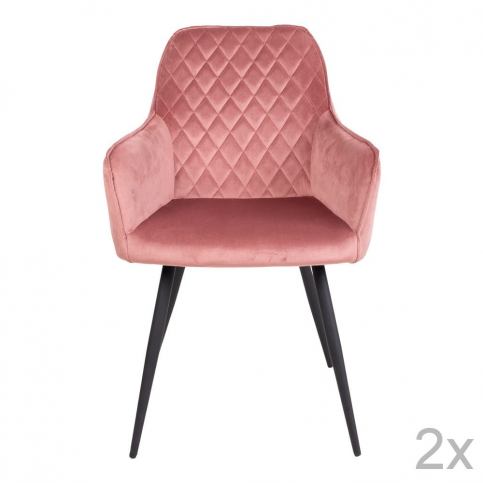 Sada 2 růžových sametových jídelních židlí House Nordic Harbo - Bonami.cz