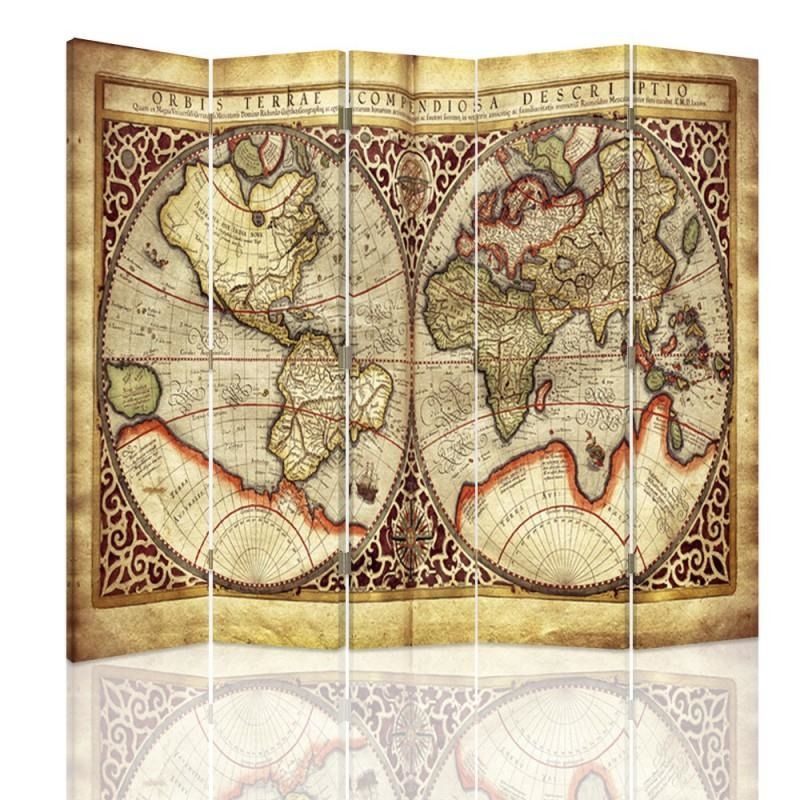Paraván - Old Map Of The World | pětidílný | oboustranný 180x150 cm - GLIX DECO s.r.o.