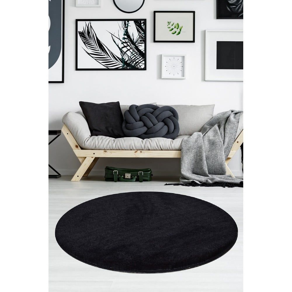 Černý koberec Milano, ⌀ 90 cm - Bonami.cz
