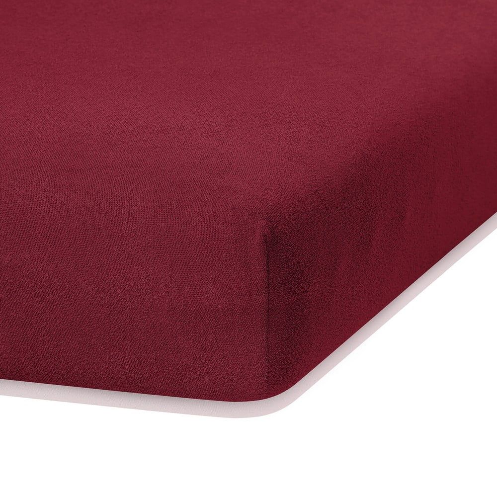 Tmavě červené elastické prostěradlo s vysokým podílem bavlny AmeliaHome Ruby, 100/120 x 200 cm - Bonami.cz