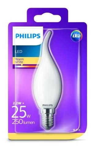 Philips LED 2,2W/25W E14 WW FR+Glass BA35 ND svíčka  teplé světlo (2700K) - Svítidla FEIM