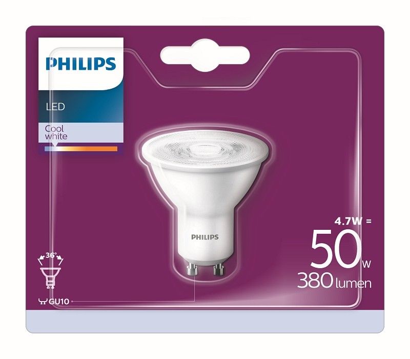 LED Philips žárovka, 4,7W, GU10, studená bílá - Dekolamp s.r.o.