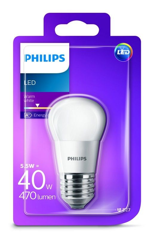 Philips LED 5,5W/40W E27 WW P45 FR ND mini kapka  teplé světlo (2700K) - Svítidla FEIM