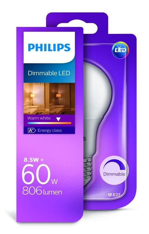 Philips LED žárovka E27 8,5W 60W teplá bílá 2700K - Dekolamp s.r.o.