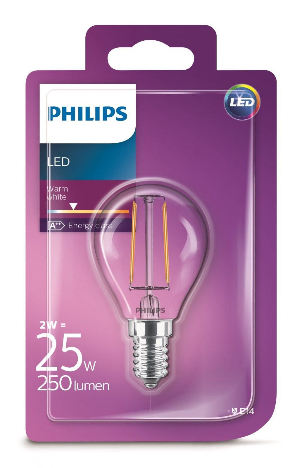 Philips LED Classic 2W/25W E14 WW P45 CL ND mini  teplé světlo (2700K) - Svítidla FEIM