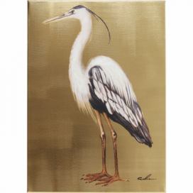 Kare Design Zlatý obraz Heron Left 70 x 50 cm s motivem volavky