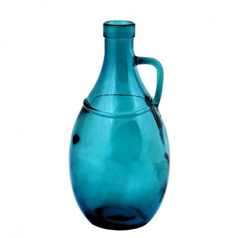 Tyrkysově modrá skleněná váza s uchem z recyklovaného skla Ego Dekor, výška 26 cm - Bonami.cz