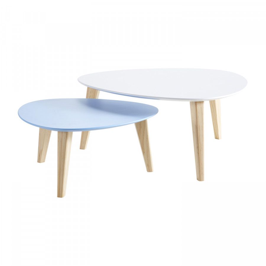 Idea Konferenční stolek STONE sada 2 ks bílý/modrý - ATAN Nábytek