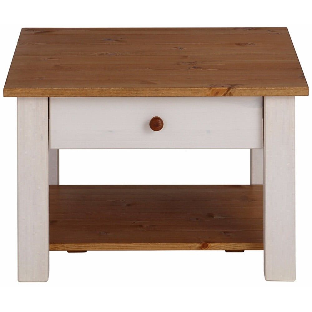 Bílý odkládací stolek z masivního borovicového dřeva s hnědými detaily Støraa Yvonne, 60 x 60 cm - Bonami.cz