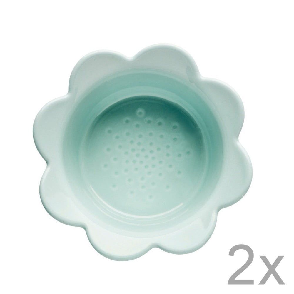 Sada 2 tyrkysových porcelánových misek Sagaform Piccadilly Flowers, 13 x 6,5 cm - Bonami.cz
