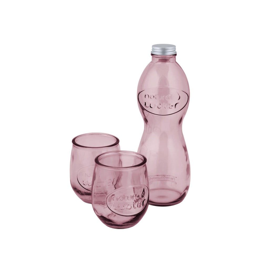 Set růžové lahve na vodu a 2 sklenic z recyklovaného skla Ego Dekor Water - Bonami.cz