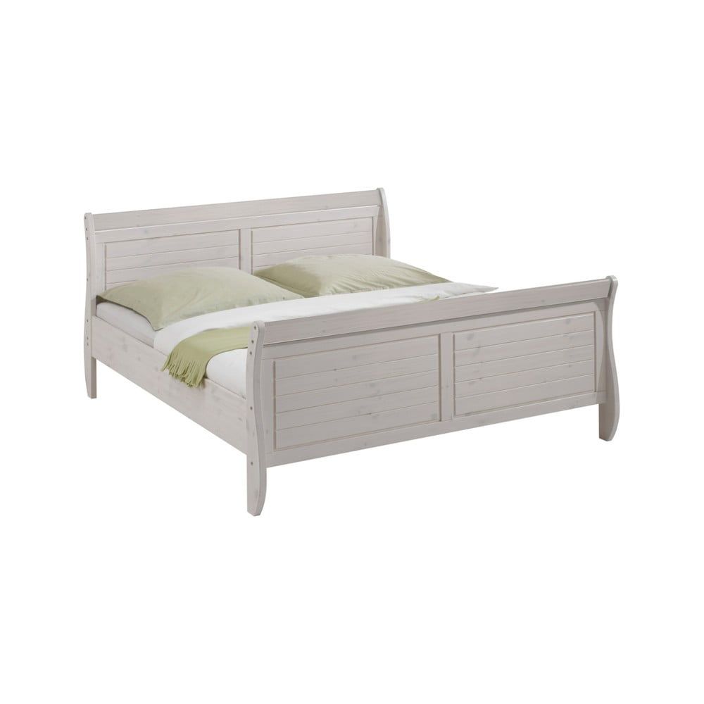 Mléčně bíle lakovaná dvoulůžková postel z borovicového dřeva s bílým rámem Steens Monaco, 180 x 200 cm - Bonami.cz