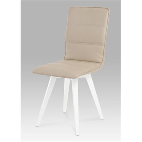 Jídelní židle B829 CAP1 (koženka cappuccino / vysoký lesk bílý) - Rafni