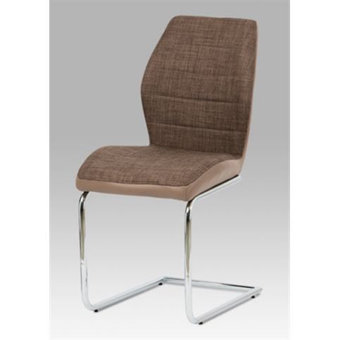 Jídelní židle DCH-511 BR2 (hnědá látka a cappuccino koženka / chrom) - Rafni