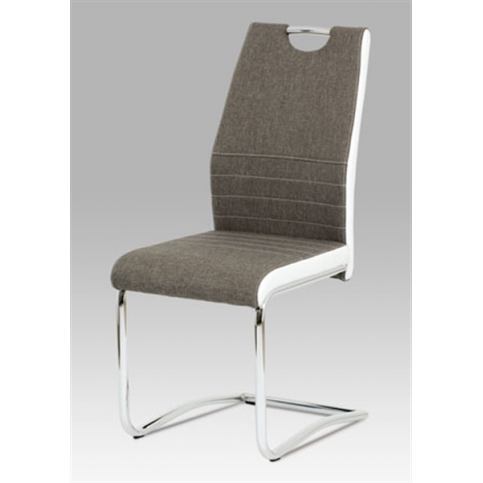 Jídelní židle DCL-444 LAN2 (lanýž látka a bílá koženka / chrom) - Rafni