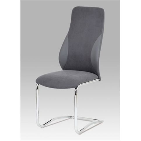 Jídelní židle HC-292 GREY2 (látka a koženka šedá / chrom) - Rafni