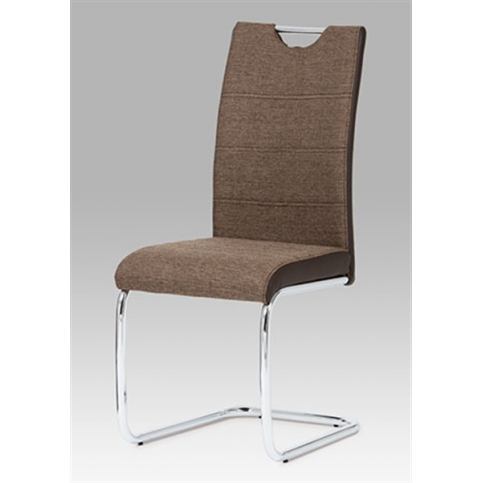 Jídelní židle HC-582 COF2 (látka tm. hnědá / boky koženka tm. hnědá /chrom) - Rafni