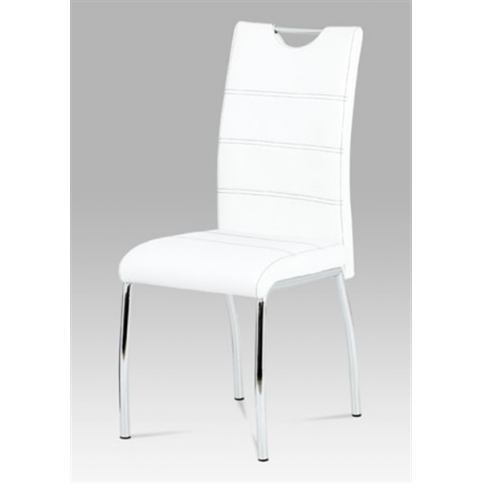 Jídelní židle HC-585 WT (bílá koženka / chrom) - Rafni