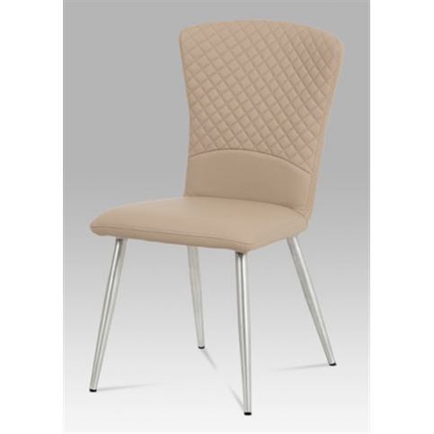Jídelní židle HC-666 CAP (koženka cappuccino / broušený nerez) - Rafni