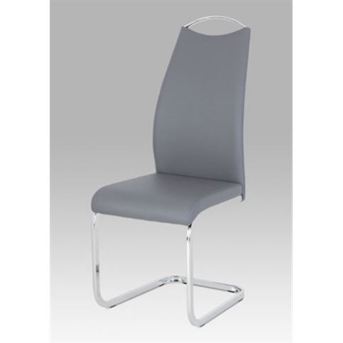 Jídelní židle HC-981 GREY (šedá koženka / chrom) - Rafni