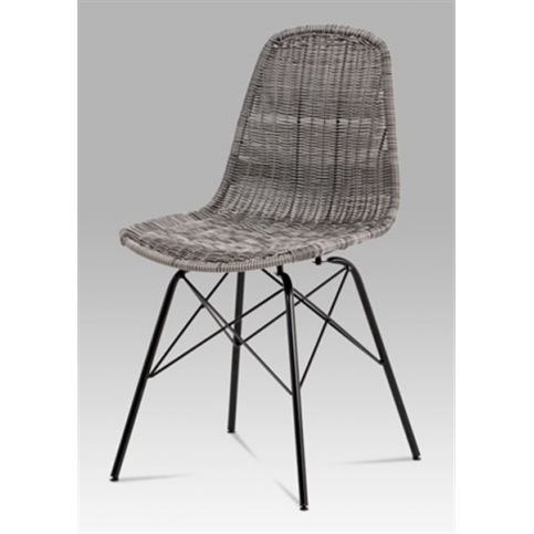 Jídelní židle SF-822 GREY (černý kov / šedý umělý ratan) - Rafni