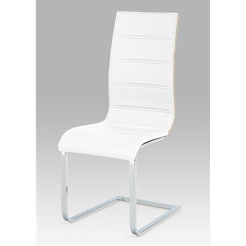 Jídelní židle WE-5022 WT (koženka bílá / sonoma / chrom) - Rafni
