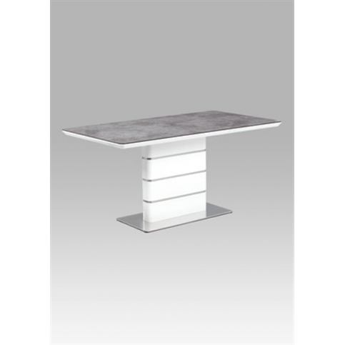 Jídelní stůl HT-450 GREY (šedé sklo, bílý vysoký lesk MDF, broušený nerez) - Rafni