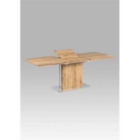 Rozkládací jídelní stůl HT-670 OAK 3D (dekor dub / broušený nerez) - Rafni