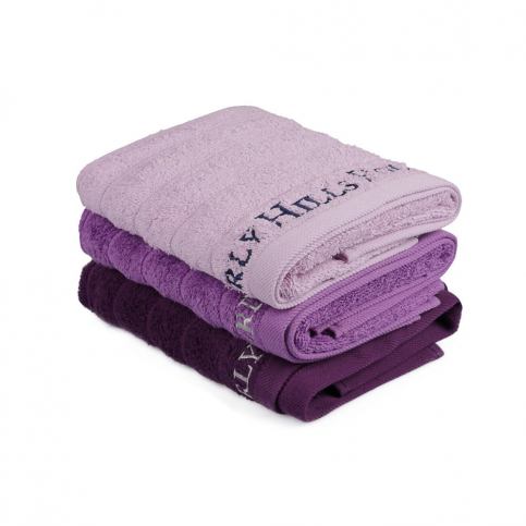 Sada 3 fialových bavlněných ručníků na ruce, 90 x 50 cm - Bonami.cz