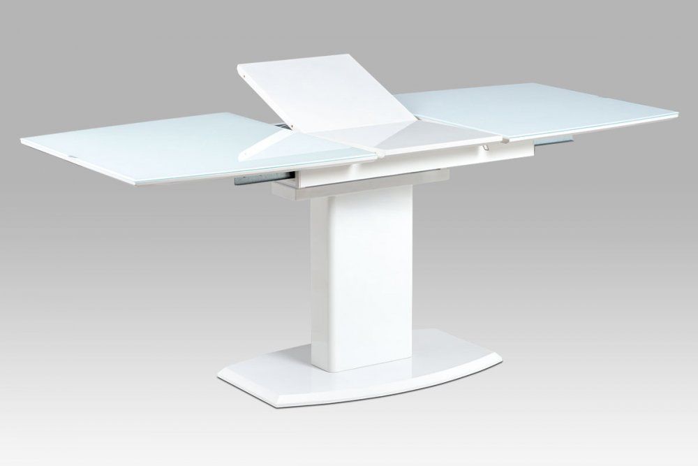 Autronic Jídelní stůl AT-4012 WT - 140+40x80 cm, bílé sklo + bílá MDF - ATAN Nábytek