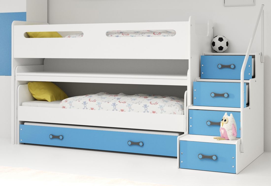 Dětská patrová postel XAVER 1, 200x80, bílá/modrá - Expedo s.r.o.