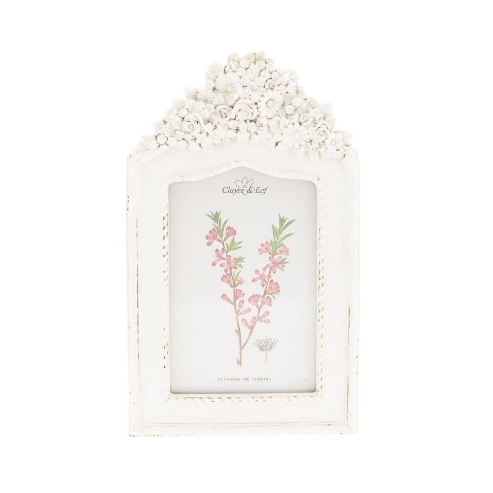Bílý fotorámeček s květy - 15*2*24 cm / 10*15 cm Clayre & Eef - LaHome - vintage dekorace