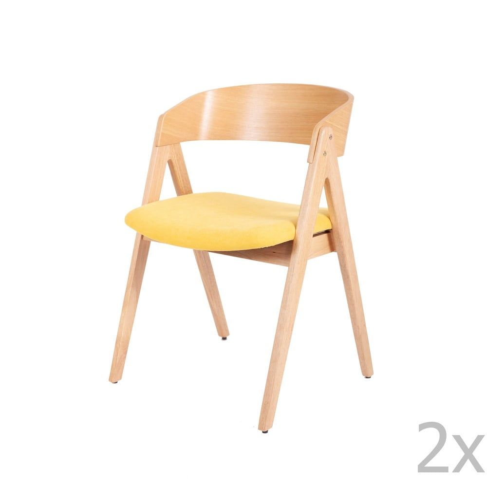 Sada 2 jídelních židlí z kaučukovníkového dřeva s žlutým podsedákem sømcasa Rina - Bonami.cz