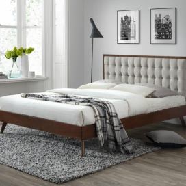 Dřevěná postel s čalouněnou opěrkou hlavy Solomo 160x200 Ořech/ Béžová