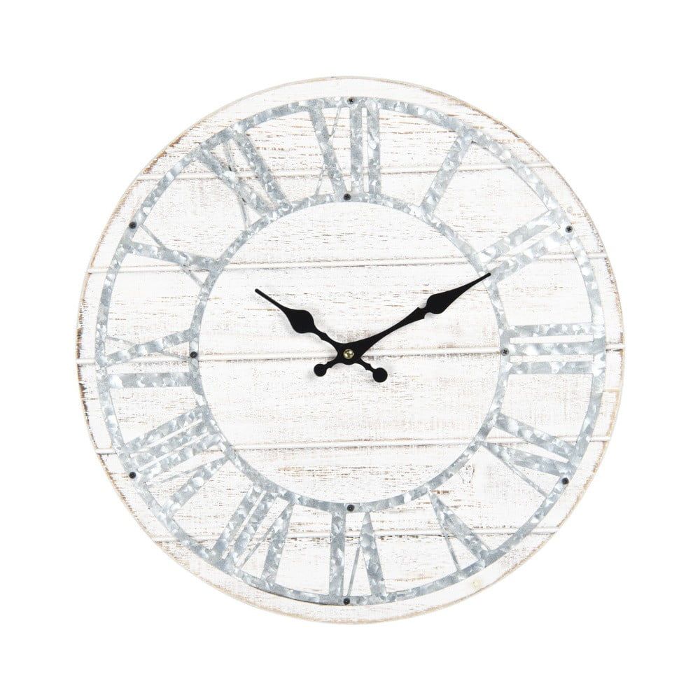 Bílé dřevěné nástěnné hodiny s patinou - Ø 40*4 cm Clayre & Eef - Bonami.cz