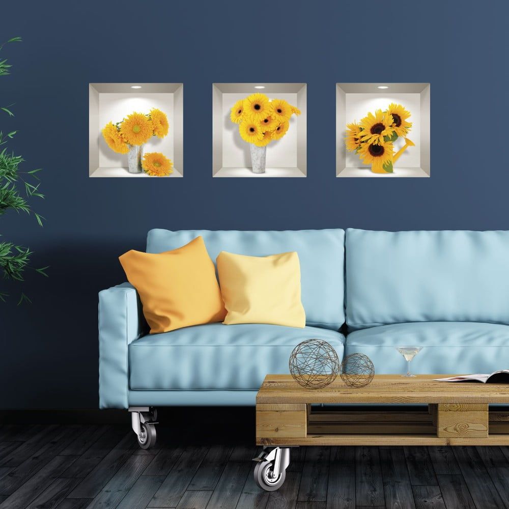 Sada 3 3D samolepek na zeď Ambiance Sunflowers - Bonami.cz