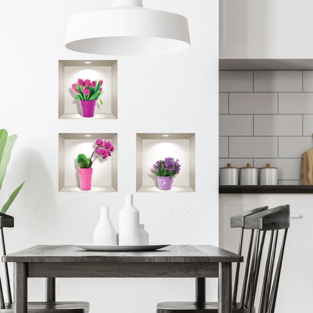 Sada 3 3D samolepek na zeď Ambiance Tulips, Orchids and Lilacs - Bonami.cz