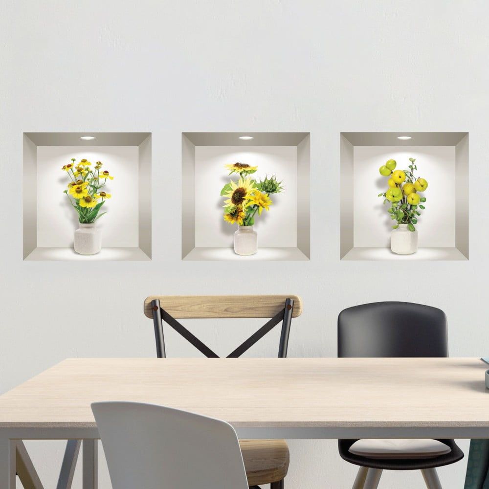 Sada 3 3D samolepek na zeď Ambiance Yellow Flowers - Bonami.cz