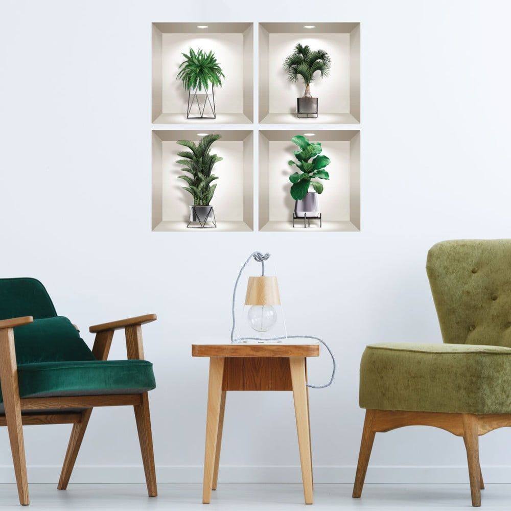 Sada 4 3D samolepek na zeď Ambiance Indoor Plants - Bonami.cz