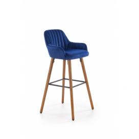 H93 Barová židle Nohy Ořech, Čalounění tmavě modré