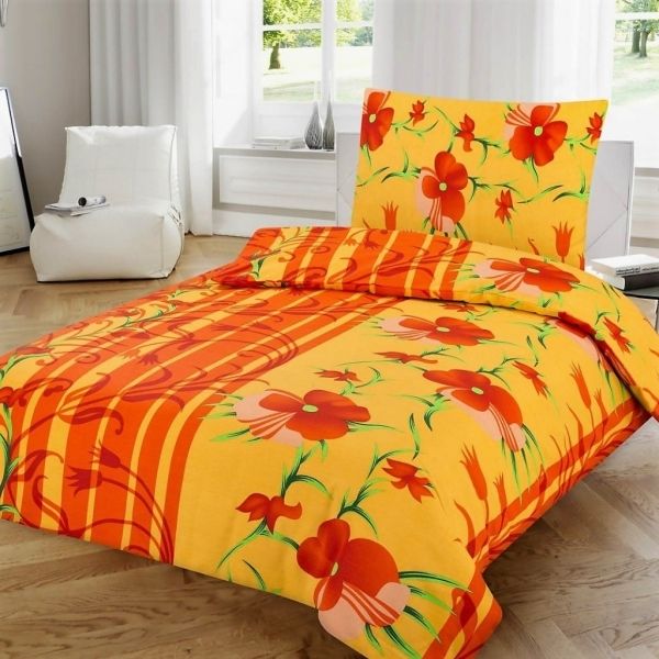 Jahu povlečení bavlna 2 oranžovo žluté s květy 140x200+70x90 cm - POVLECENI-OBCHOD.CZ