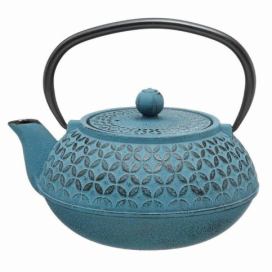 DekorStyle Litinový džbánek se sítkem na čaj Flower 1000 ml modrý