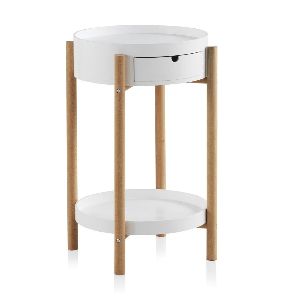 Bílý příruční stolek se šuplíkem a nohami z bukového dřeva Geese Nordic Style Malo - Bonami.cz