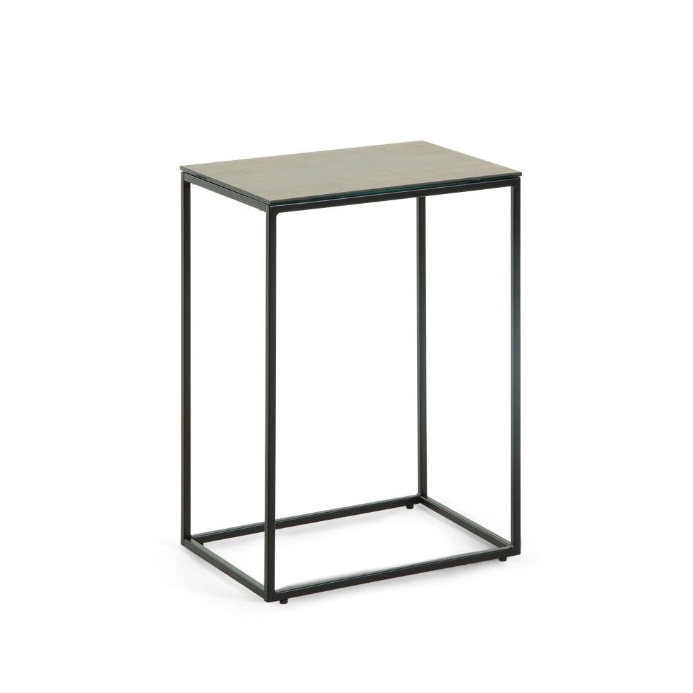 Antracitově šedý keramický odkládací stolek Kave Home Rewena s kovovou podnoží 45 x 30 cm - Designovynabytek.cz