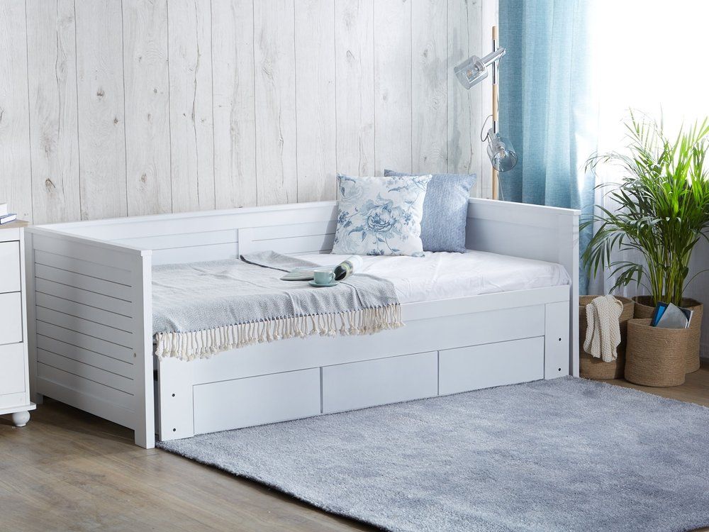 Rozkádací postel dřevěná bílá s roštem 90 x 200 cm CAHORS - Beliani.cz