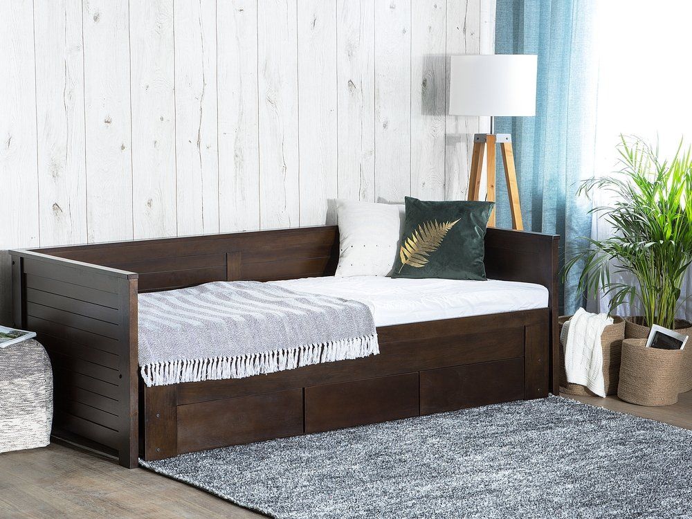 Rozkádací postel dřevěná hnědá s roštem 90 x 200 cm CAHORS - Beliani.cz