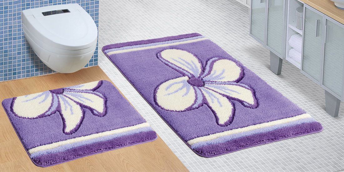 Bellatex koupelnová předložka ULTRA sada fialový květ 60x100 + 60x50 cm bez výkroje WC  - POVLECENI-OBCHOD.CZ